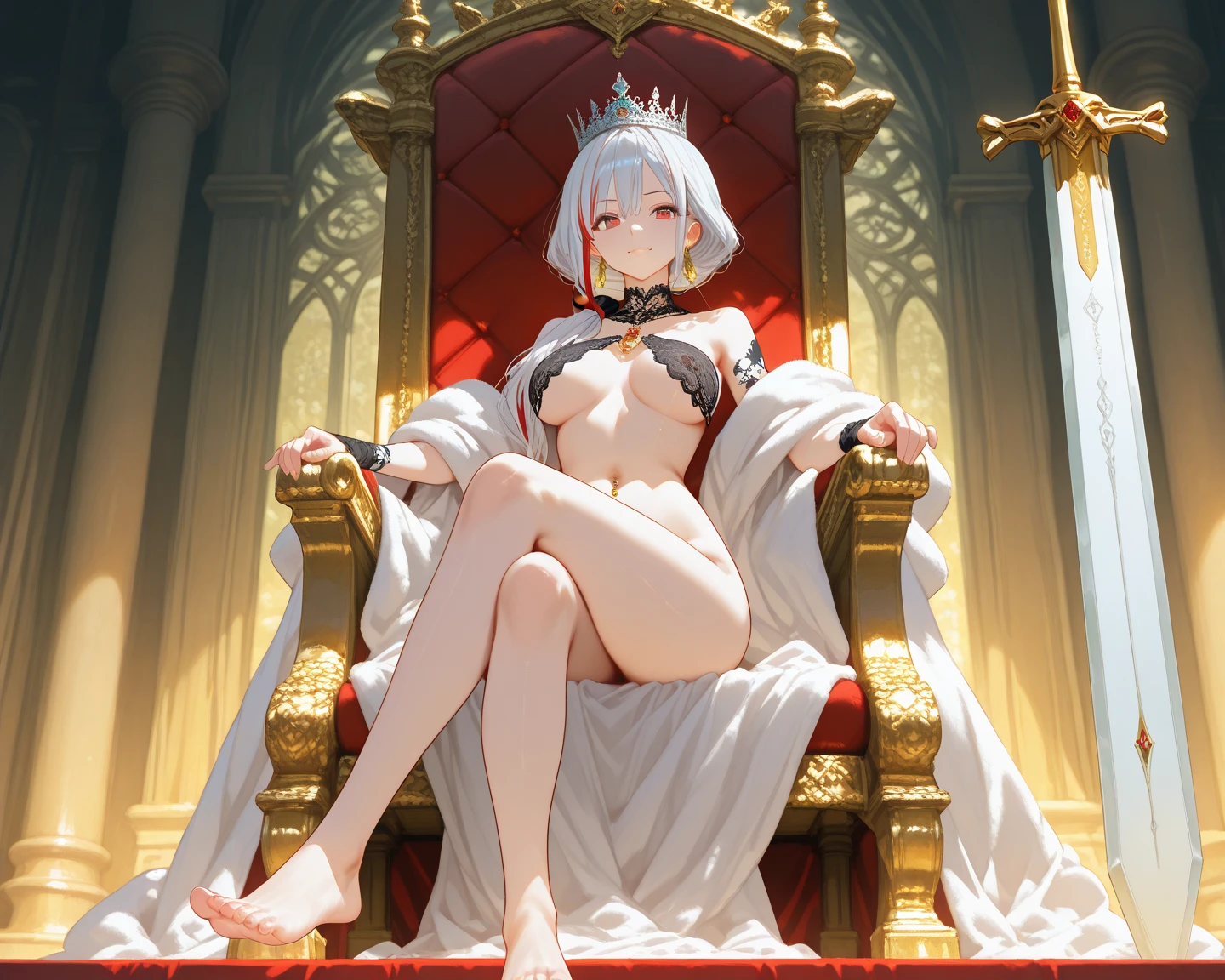 Elsa sitting , hot , half nude , spread legs
