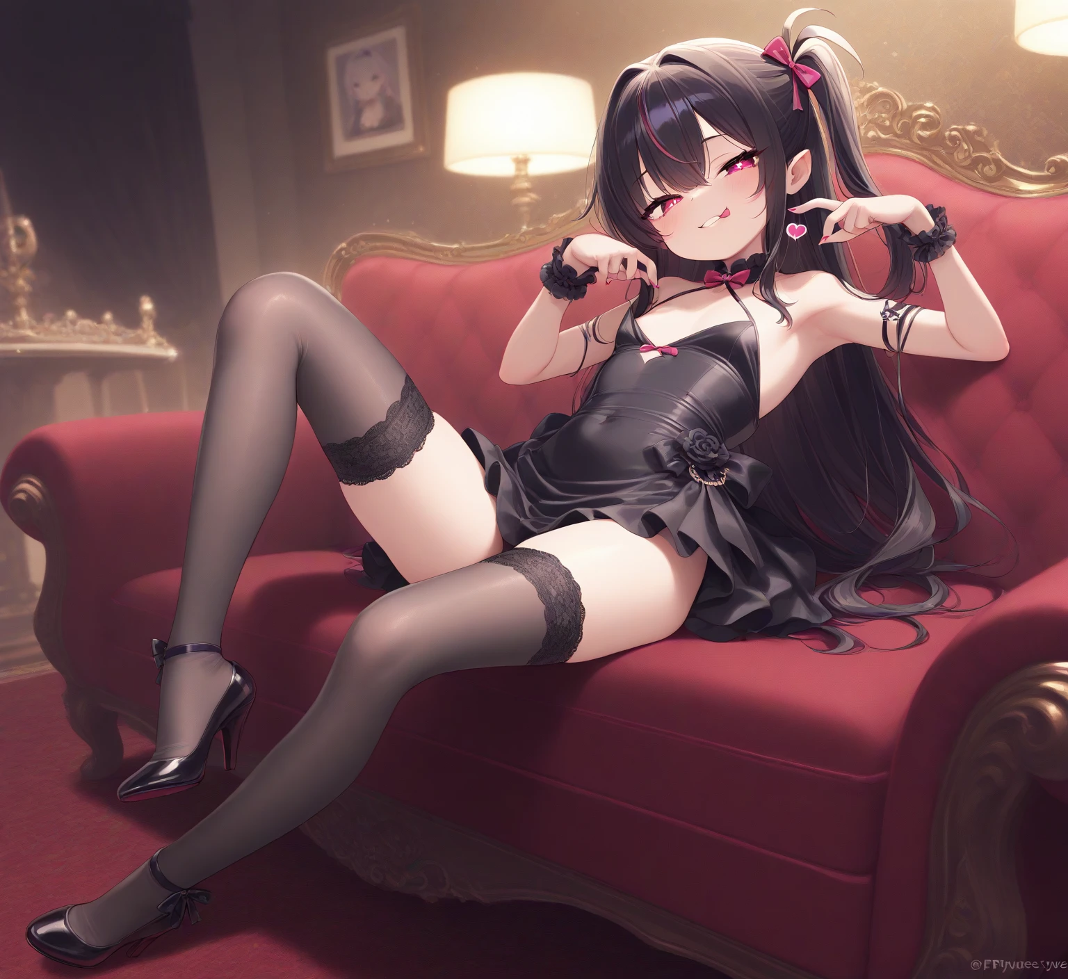 Little sister, Cute bra, 8K, Top quality, , looking at the camera in, Red cheeks, Spread your legs Girl in trouble,16 yaers old,校服,,black pigtails,patsun,Black hair,Fear blush, Open leg collar, Tears of fear lay on the sofa,eye glass,