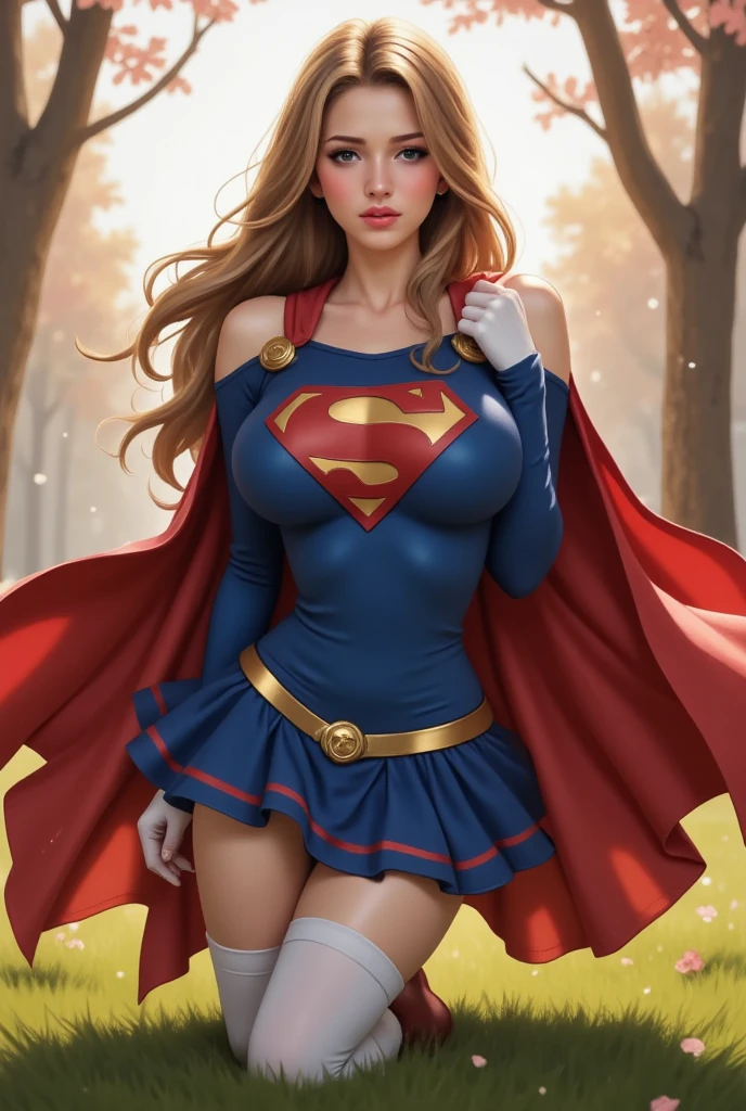 Supergirl, Disney animation style, 2 heads, conjoined, one head is blonde and one head auburn hair