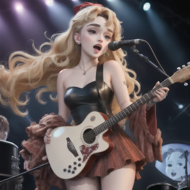 Estolo disney pixar , medium hair, castanhos e chacheados , olhos castanhos, ama rock, She is a singer and loves music, pele morena (parda)