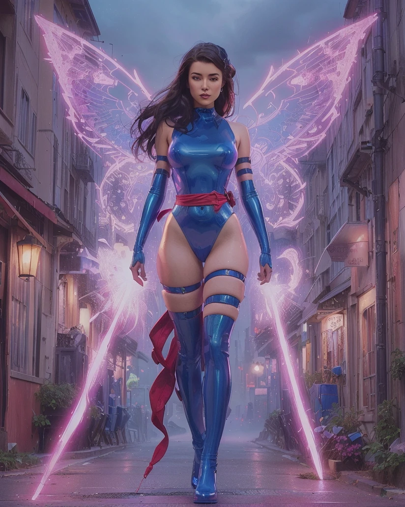 Psylocke, a captivating character with an enlarged and stunning visage, poses against a backdrop brimming with vivid effects. The exquisite details of her face are accentuated by the artist, Lu Dongjun, in this Guwiz-style artwork, assisted by Frank Franzeta in creative conception. The image, titled "Psylocke in the Realm of Effects," is meticulously created by Yang J, Ross Trunk, with a best-quality resolution of 1.2, showcasing the ultra-fine details.
Her expressive, large eyes radiate with a mesmerizing glow, as if possessing the ability to read