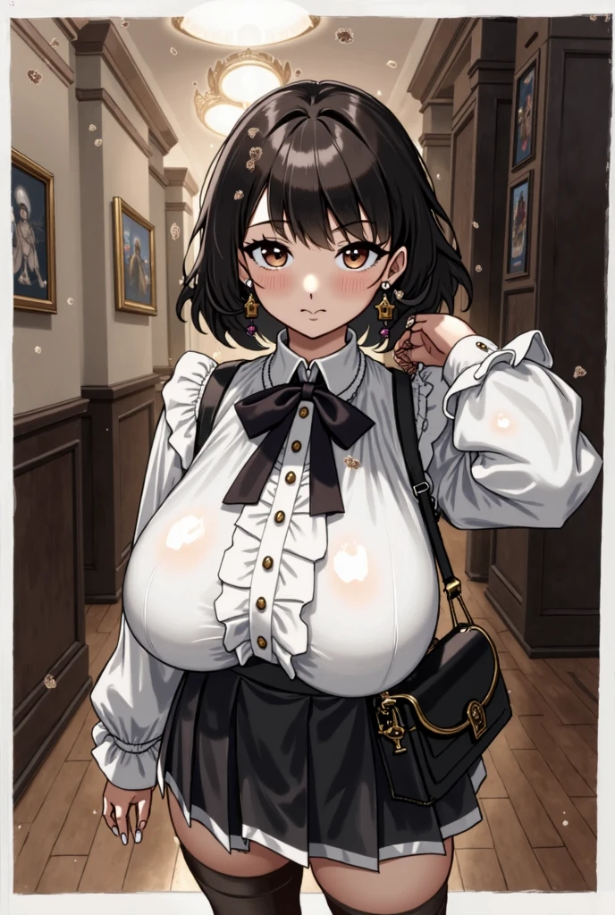 anime - style image of a woman in a white blouse and black skirt, , from girls frontline, fluffy chest, a hyperrealistic , in dress, fine details. girls frontline, anime moe artstyle, hyperrealistic , kantai collection style, guweiz on pixiv artstation, marin kitagawa fanart