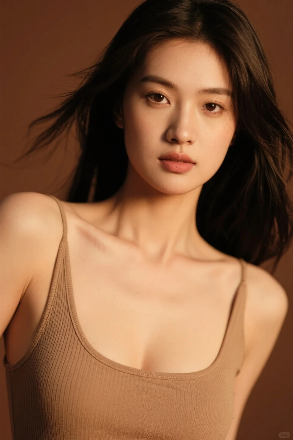 Skinny Japanese woman, Dressed, small head, cute face, detailed face, detailed eyes, (photographrealistic:1.4), (Hyper realistic:1.4), (Realistic:1.3), (Smoother lighting:1.05), (increase cinematic lighting quality:0.9), 32K, 1girl in, 30-years old, Realistic lighting, Backlighting, Light on Face, raytrace, (Brightening light:1.2), (Increase quality:1.4), (Top quality real texture skins:1.4), Black underwear, a necklace, Very thin waist, slender legs, (Increase body line mood:1.1), (Increase the beauty of skin texture:1.1)