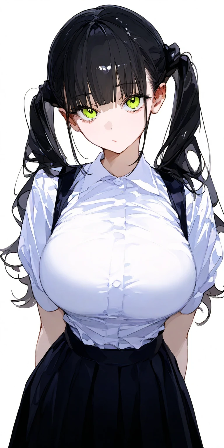masterpiece, best quality, absurdres, <lora:guilty_nikke_v4:1>, guilty,
1girl, solo, huge breasts, school uniform, 
purple eyes, very long hair, brown hair, green hair, two-tone hair,