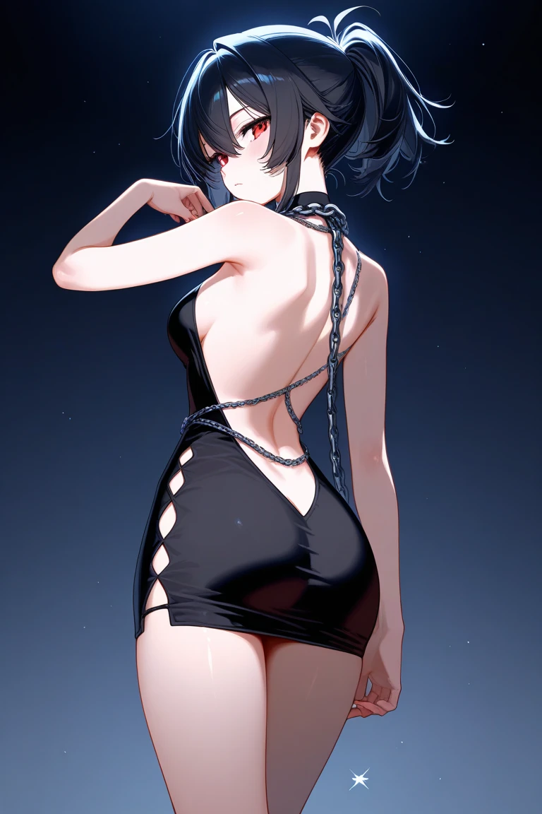 Black one-piece hip skirt, small shawl, short hair shawl