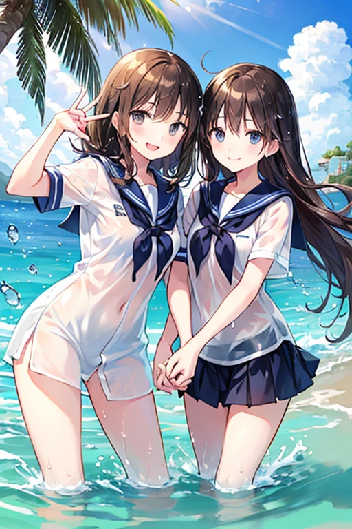 (((High resolution:1.5))), (((Very detailedな:1.5))), (((Three Girls:1.3))),((7Head to Body:1.3))、 (((beach,Outdoor、Midday light background)))、(((Happy expression))), (((smile:1.5)))、(((Beautiful and detailed eyes:1.3))), (((Very detailed))), (((Details face:1.5))), break , ,sunny, ,(((nurse、White Bikini、underboob:1.3)))、(((TバッグWhite Bikini:1.5))),((Very delicate body))、((Very flat chest))、((Small waist))、((thigh gap:1.2))、Friendly atmosphere、