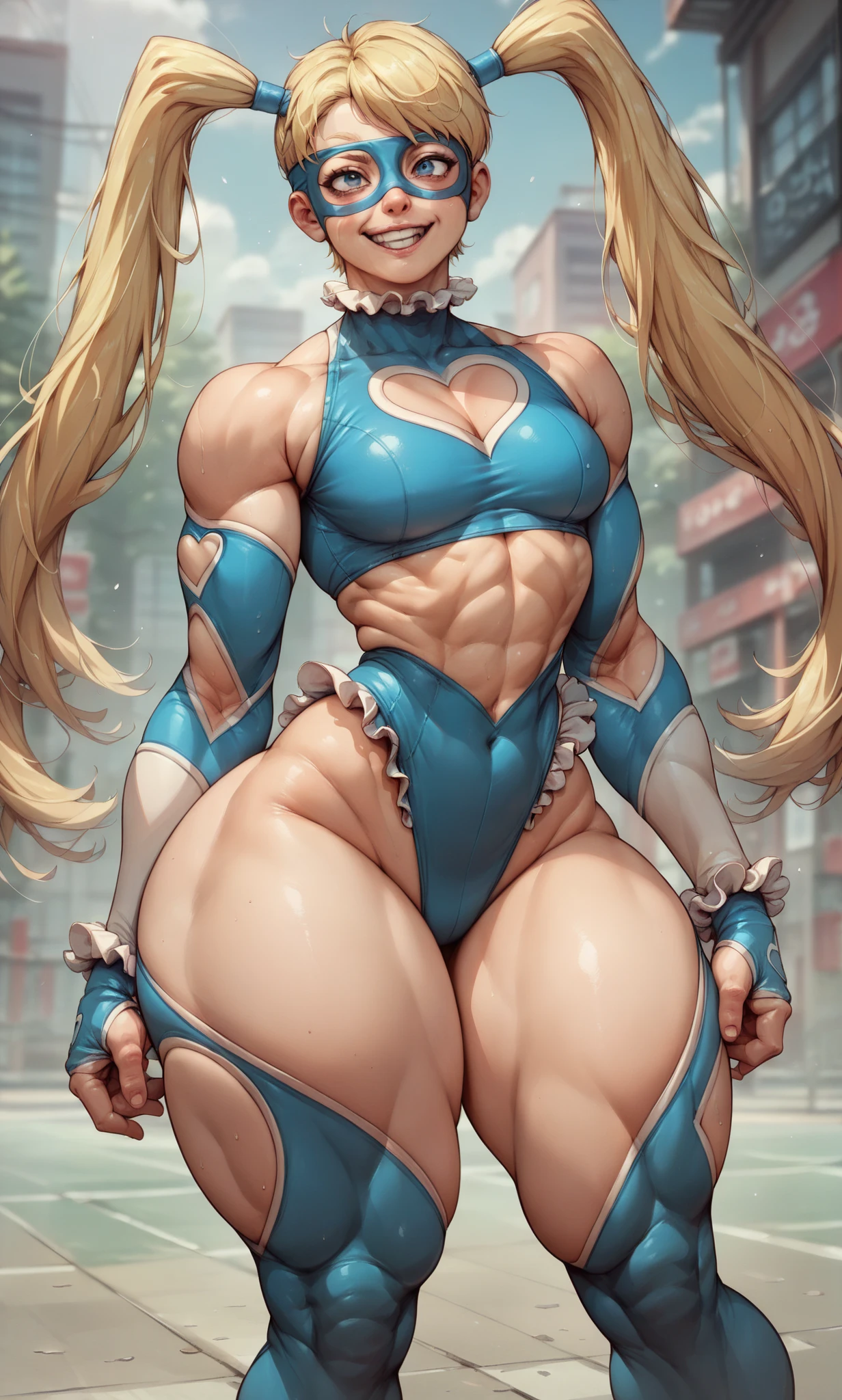 1 girl, {{{Terakomori Gandesblood, long hair, blonde hair, cone hair bun, hair ornament, hair intakes, Ahoge, bangs, red eyes, blue bowtie, short red bikini, (very small breasts)}}}, beautiful ta girl, {{{standing or standing full body image}}}, {{{Wear black high heels}}}, poses her beautiful black heels standing {{{is stopped}}}, {{{muscular abs}}}, {{muscular belly}}}, is in an office, (old military type office), (((Best Quality))), (((8k quality))), (((ultra best definition))), ((better face definition))), (((Perfect face))), (Perfect face:1.1), (sharp focus:1.1), trend on Artstation, intricate, high detail, sharp focus, (((arms, hands, legs, pies, Perfect face))), (((perfect body))), (((correct features))),(((best anatomy))), (((noise removal))), (((perfect and clear face))), (((Masterpiece))).
