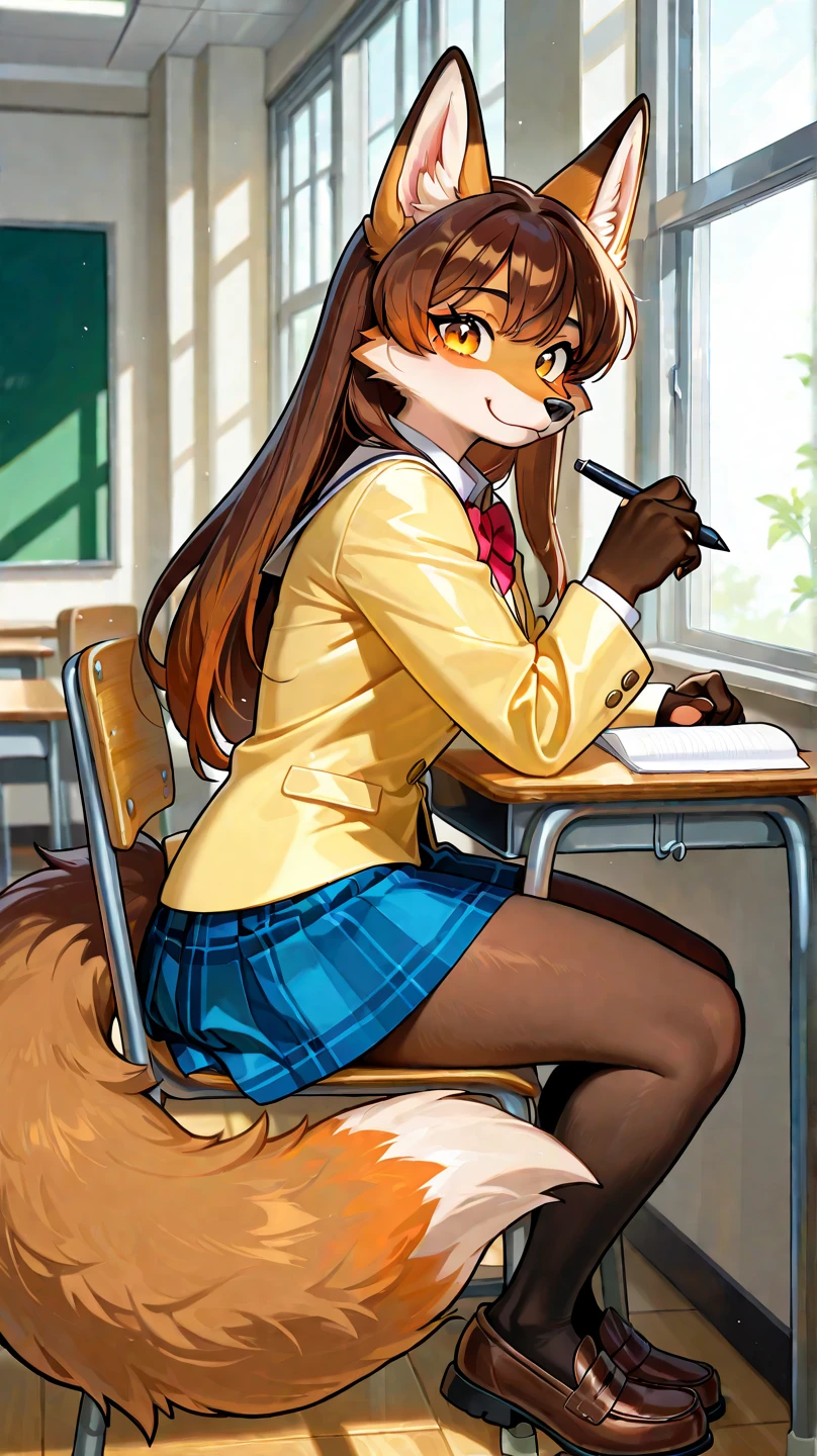 score_9, score_8_up, score_7_up, score_6_up, score_5_up, score_4_up, rating_safe, source_furry, a female anthro fluffy, 1girl, solo, female, furry, anthro, fluffy tail, small breasts, tiger, striped fur, yellow eyes, anthro, a tiger girl in black high stockings and white glasses next to a classroom blackboard, 1girl, chalkboard, thighhighs, skirt, clothes lift, solo, glasses, underwear, skirt lift, panties, furry, furry female, white panties, black thighhighs, lifted by self, black skirt, looking at viewer, shirt, classroom, white shirt, round eyewear, curvy figure, lewd expression, thick highs