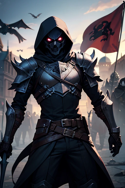 Create an eerie scene where the shadows cast by the mask seem to whisper secrets and dark promises to those nearby.