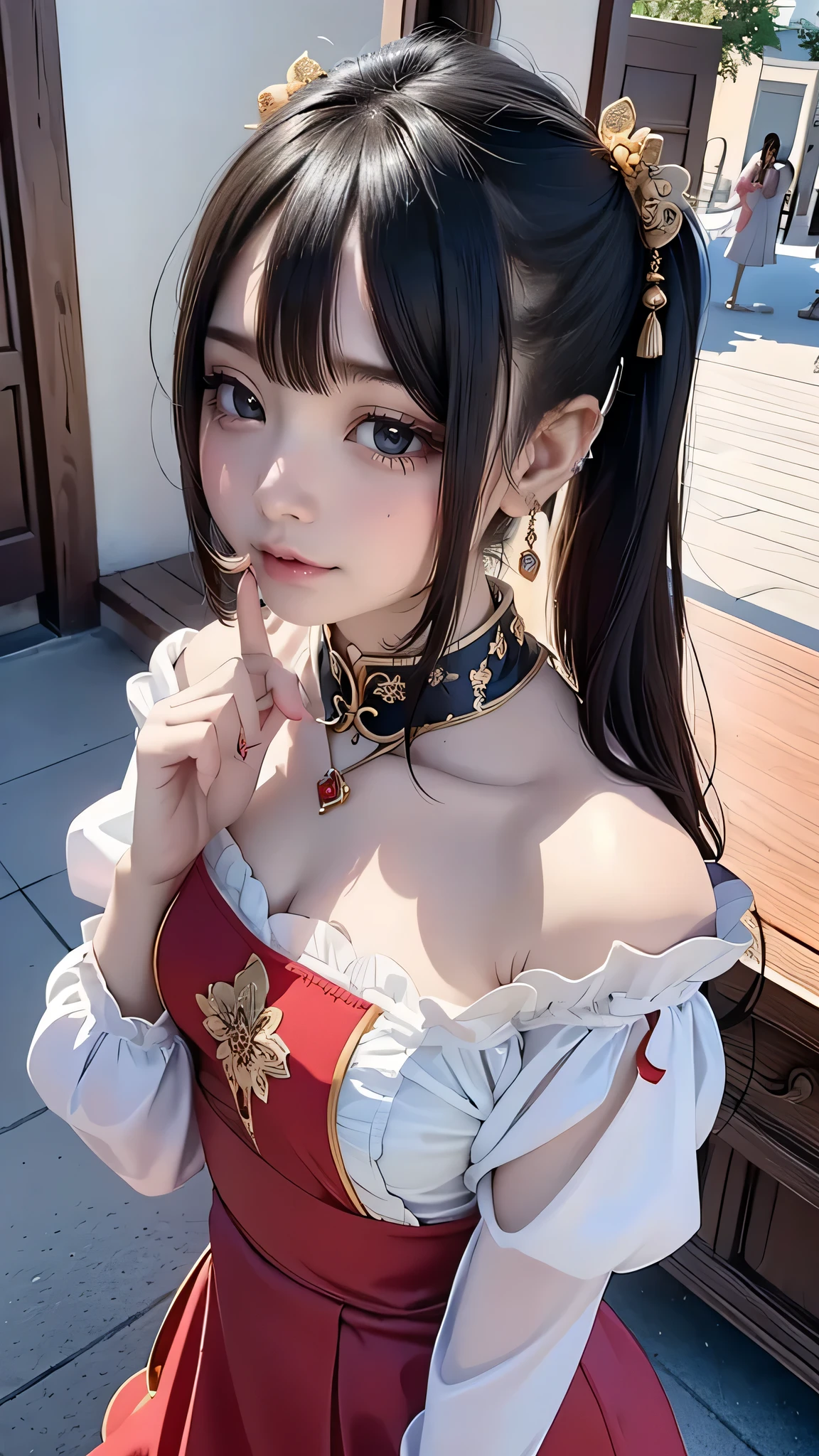 (1girl:1.3), Japanese Girl, ((Cute girl)), Cozy girl, Oriental eyes, ((Detailed eyes)), black hair, Detailed hair, Bangs, Beautifully detailed face, Beautiful Hands, Shiny skin, standing, closed mouth, Gaming room, Neon lights, Long hair, White sleeveless, wearing shorts, Beautiful body,(Perfect Anatomy, Highly detailed skin), (Hands on shoulder), looking at the viewer, masterpiece, best quality