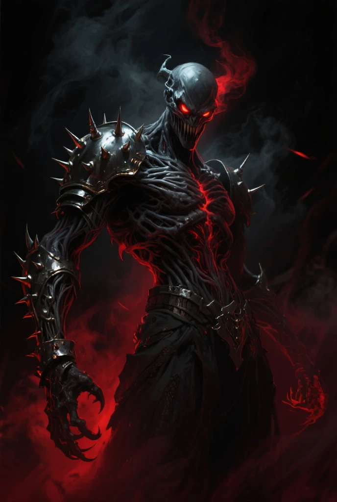 male character, brown hair spiky up, skull mask covering the face. Black clothes like futuristic armor, anime dash