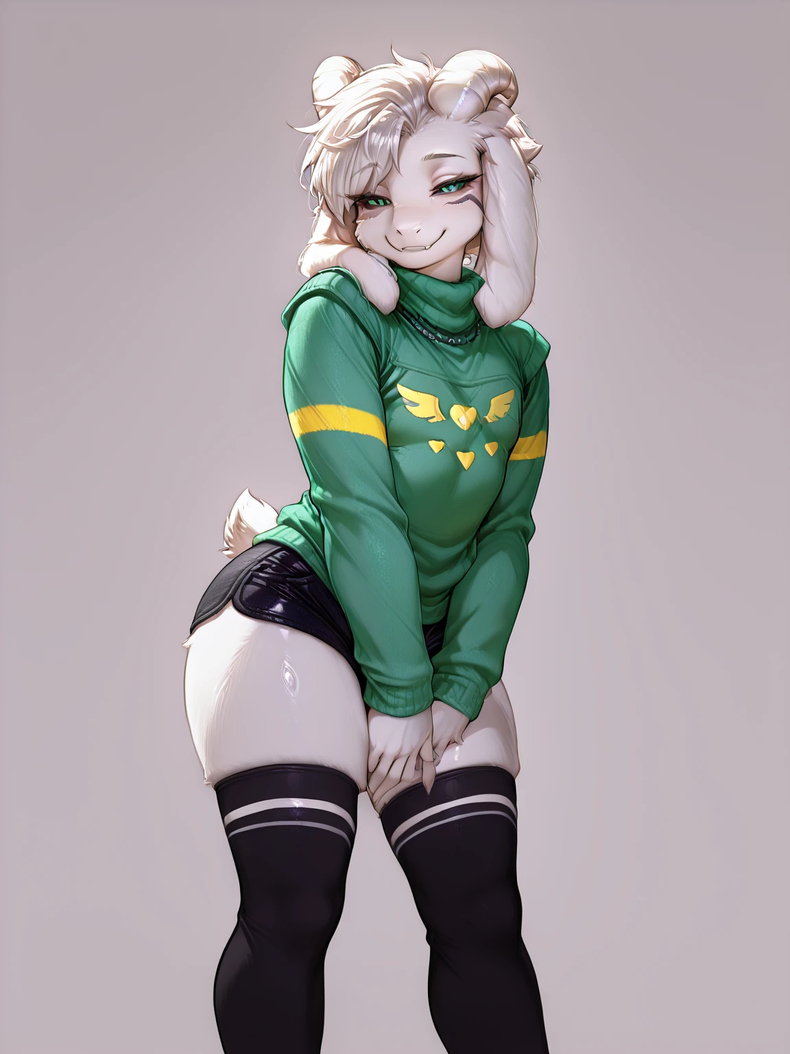 (solo:1.1),(masterpiece), (best quality:1.3), highly detailed, intricate, professional art, digital art, absurdres, confidant, emerald sustrai, futanari emerald sustrai wearing a white and green leotard with arm gloves and high-waisted-pants confidently posing clutching-crotch indoors, (pants:1.6), 1girl, solo, (dark skin:1.4), see through clothing, green hair, bob hair, gold hoop earrings, gold jewellery, ab lines,(gold navel piercing:1.1), detailed stomach, red eye colour, dark skin, average breasts, (aroused:1.2), (futanari:1.1), (wide hips:1.4), (makeup 1:1), beestung lips, (black lipstick:1.3), penis bulge, panty straps riding hips, (crotch bulge:1.4), crotch bulge, testicle bulge , furniture, frontat distant view, universal lighting,