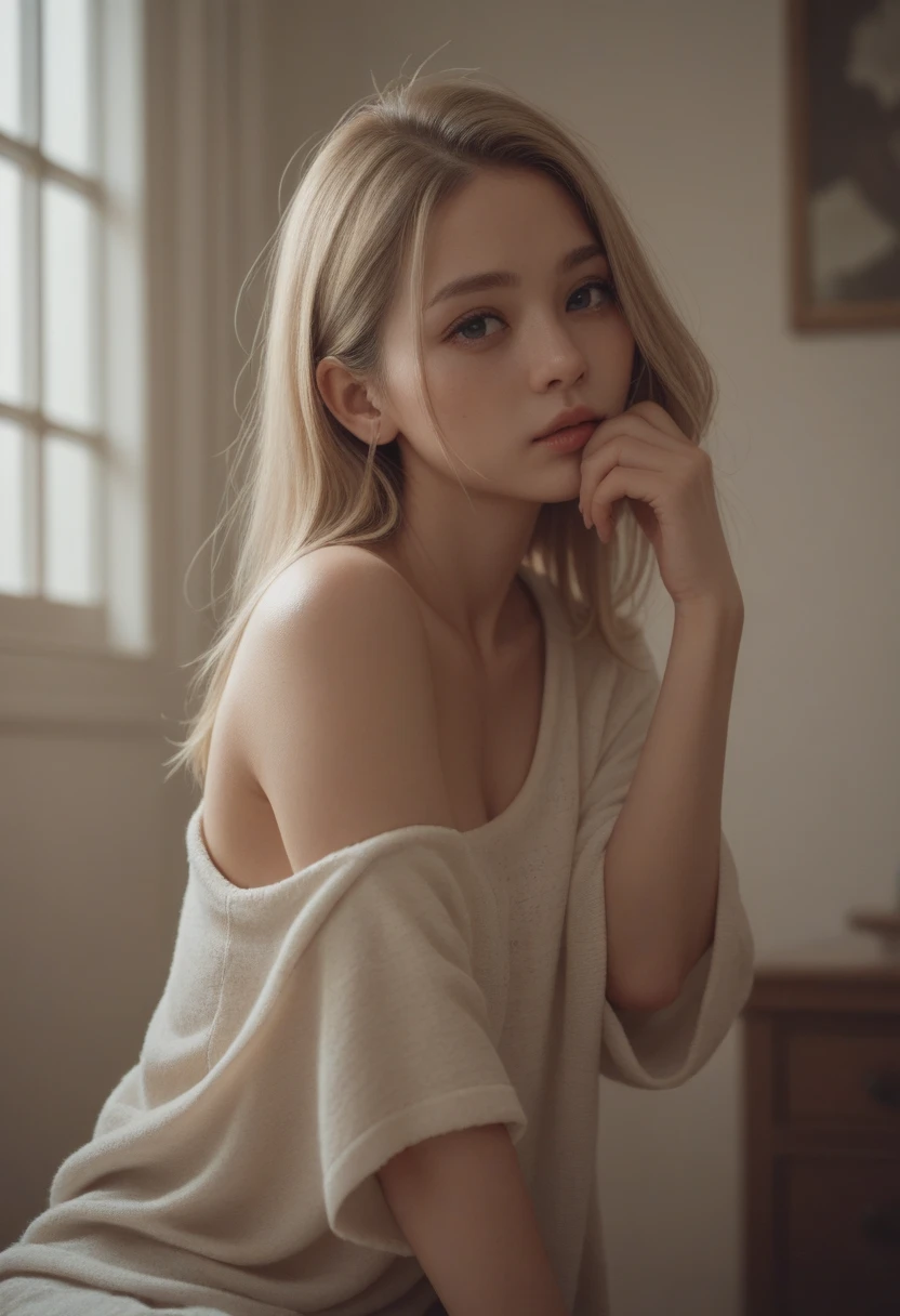 Cute Dragon Girl, Cute eyes, Cool look, Long white hair, Full Body Shot, Fascinating, Portrait Quality, 8K resolution, Rich details, Small round face, Maid, face with cupped hands, White rose hair accessory ,Represents medium , Fair skin, Mood Lighting, Wear a thin transparent cloth, Aperture F/1.2, Beautiful light background, nude, \]White mood