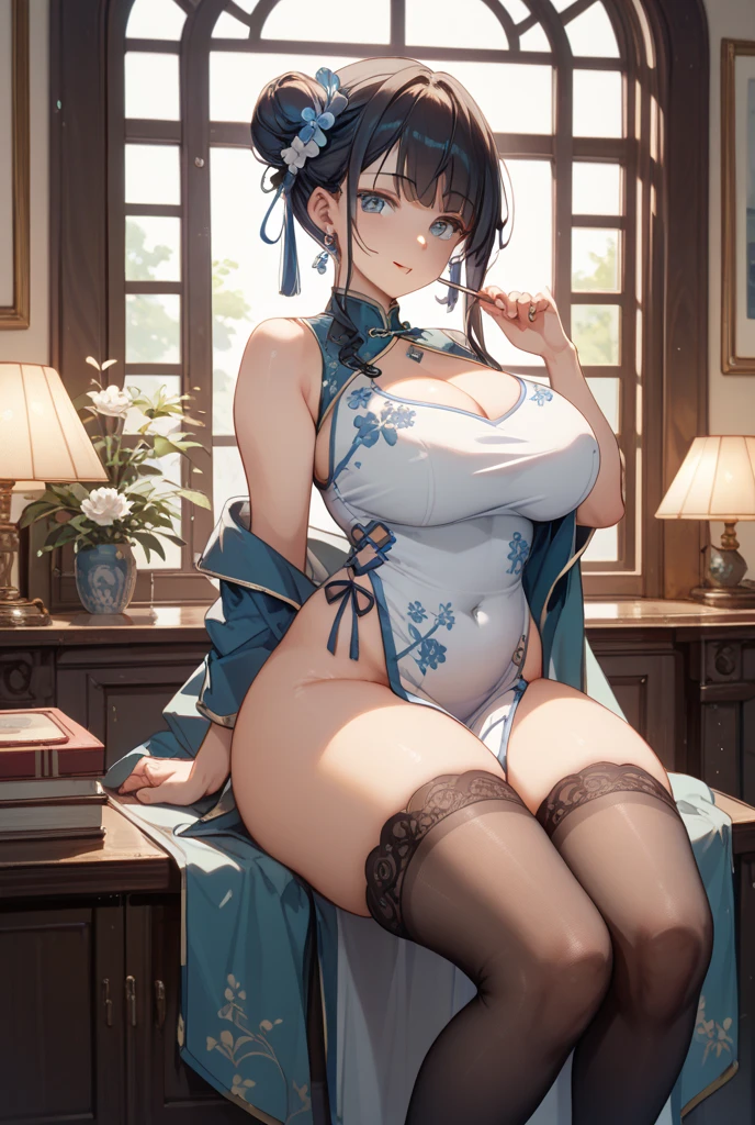 (fantasy:1.5),(anime,8k,masterpiece, top quality, best quality,beautiful and aesthetic:1.2,professional illustrasion:1.1,ultra detail:1.3,perfect lighting),extremely detailed,highest detailed,incredibly absurdres , highres, ultra detailed,intricate:1.6,(Alchemy Workshop:1.4),A girl mixing,Medicine in many small bottles,holding small potion,colorful:1.4,zentangle,(1girl),(girl),(Three kingdoms female warload),(highly detailed beautiful face and eyes,firm breasts),oily skin,((black,hair,short bob with short pony tail hair)),thin pubic hair,cute,lovely,34 years old,alchemist costume,Merchant's Clothing,smile,in the kitchen,smile,seductive weak smiling,(with sparkling eyes and a contagious smile),open mouth, Looking at Viewer,