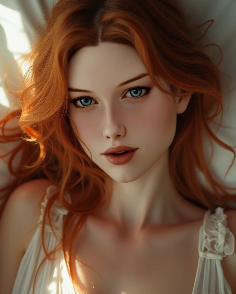 Garota, ruiva, perfil, melancholic, sexy