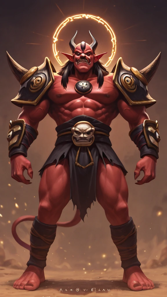 side-scroller video game, score_9, score_8_up, score_7_up, score_6_up, source_game\(Nine Sols\), perfect , perfect proportions, best quality, masterpiece, high-resolution, high quality, aesthetic, absurdres, (male focus), solo male,  Jie Quan \(Nine Sols\), colored skin, red skin, black hair, long hair, red eyes, colored sclera, black sclera, white eyebrow, long eyebrow, cat ears, facial hair, beard, fangs, Jie Quan armor\(Nine Sols\), shoulder armor, forearm armor, waistband, black baggy pants, black shoes,  , multiple tube on abdomen, tube hole on arms, adult, mature, masculine, manly, handsome, charming, alluring, standing, upper body, dutch angle, cowboy shot, smirk, dark atmosphere, Tao-Punk \(Nine Sols\)<lora:EMS-446206-EMS:0.800000>