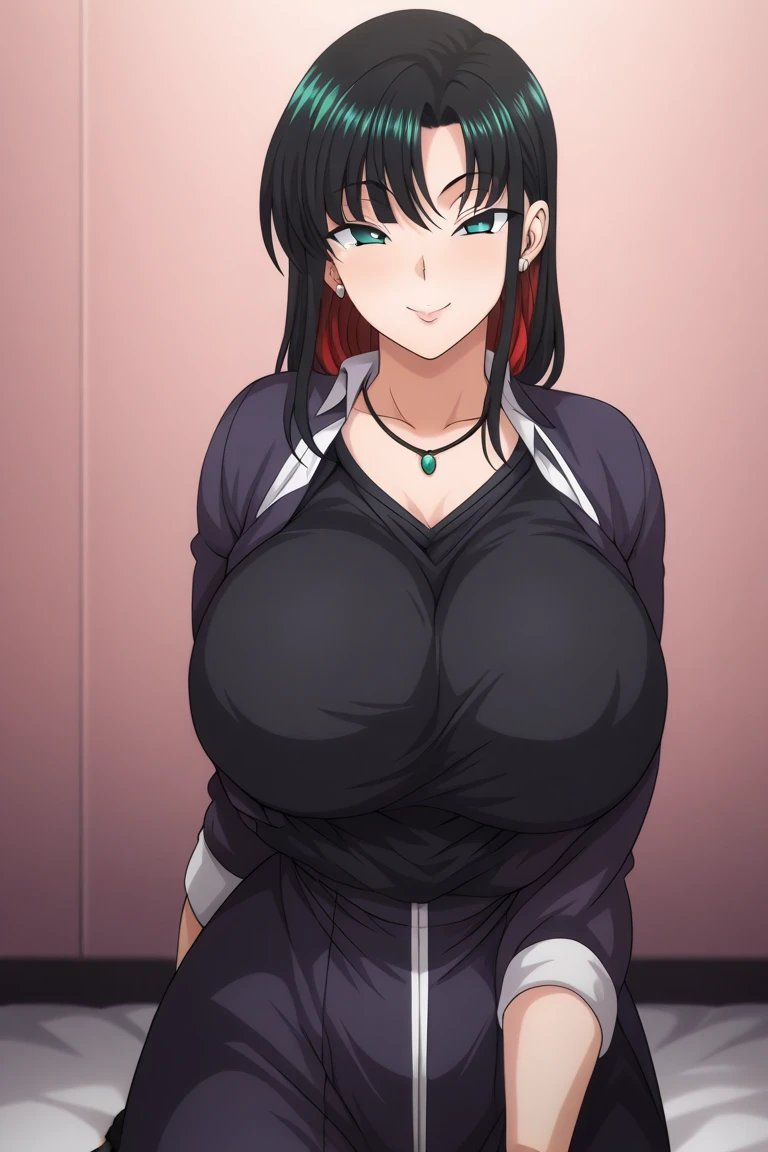 An anime-style artwork depicting yor from the anime spy x family
Tags: Yor Forger, holding, black hair, miniskirt, (black crop top:1.1), hairband, sidelocks, looking at viewer, bare shoulders, standing, earrings, short hair with long locks, jewelry, closed mouth, bangs, anime, detailed eyes, detailed lips, ass, 1girl, red eyes, (black hair:1.1), solo, huge breasts, smiling expression, intense gaze, dynamic pose, indoor, palace, vibrant colors, digital art, high-resolution, professional quality, gigantic breasts, cleavage), curvy, cowboy shot, (underboob : 1.4), (gigantic breasts: 1.4),