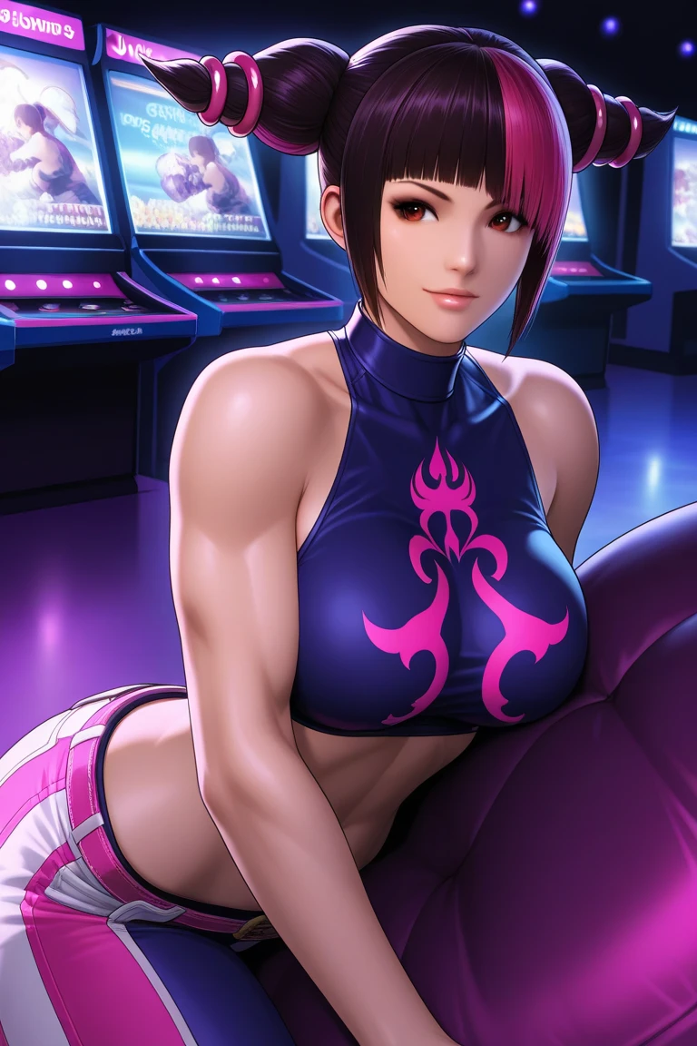 Mai shiranui, busty, long purple jacket, white tank top, spacesuit helmet, illustration iridescent, magically glowing, shiny colorful, By Yuumei, Anime art wallpaper 8K, Guviz-style artwork, Anime art wallpaper 4k, Anime art wallpaper 4K, girl in purple jacket, Beautiful anime artwork, Digital anime art, Guviz, full bodyesbian, 2 head body, giga_busty