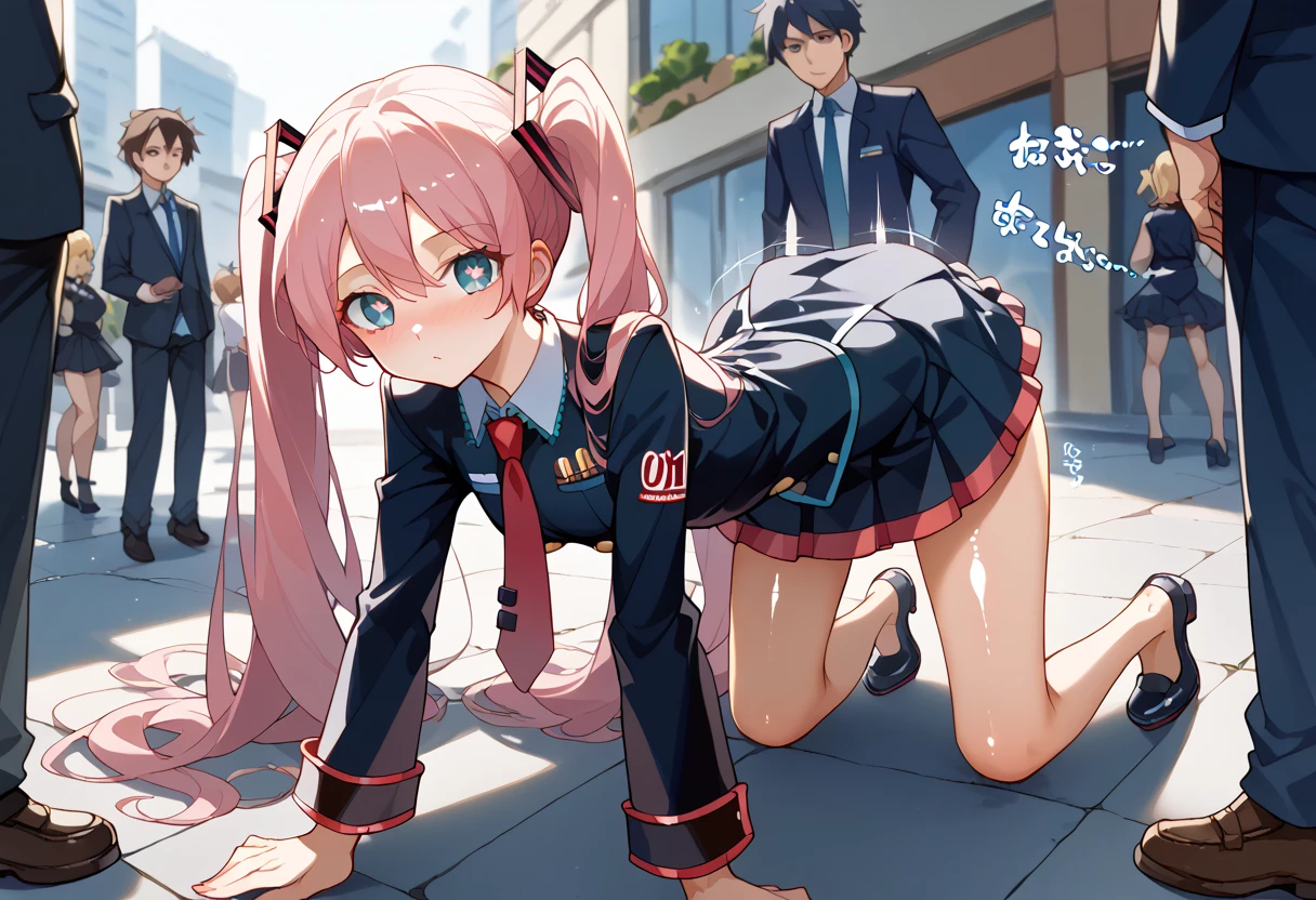 Girl with pink hair, long double-tailed hairstyle, ((small bushy eyebrows)), wearing gothic ta clothing, loli, to school, bored eyes, bored face (Zankuro) drawing style by zankuro artist, Zancrow style, image uploaded in R34, walking to school, flirty smile , suddenly having sex in public, ((doggy style sex)), ((public sex )) naked ass in the male crotch, old man , ((being raped by a decrepit old man in a dirty alley,