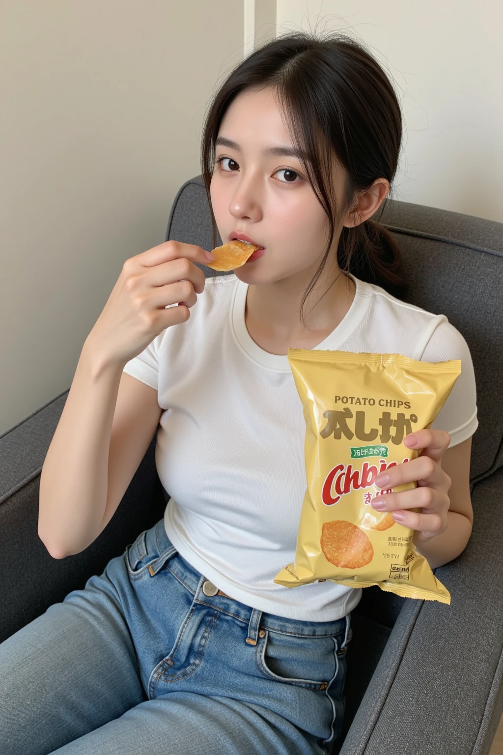 Woman wearing Doraemon cosplay and eating steak