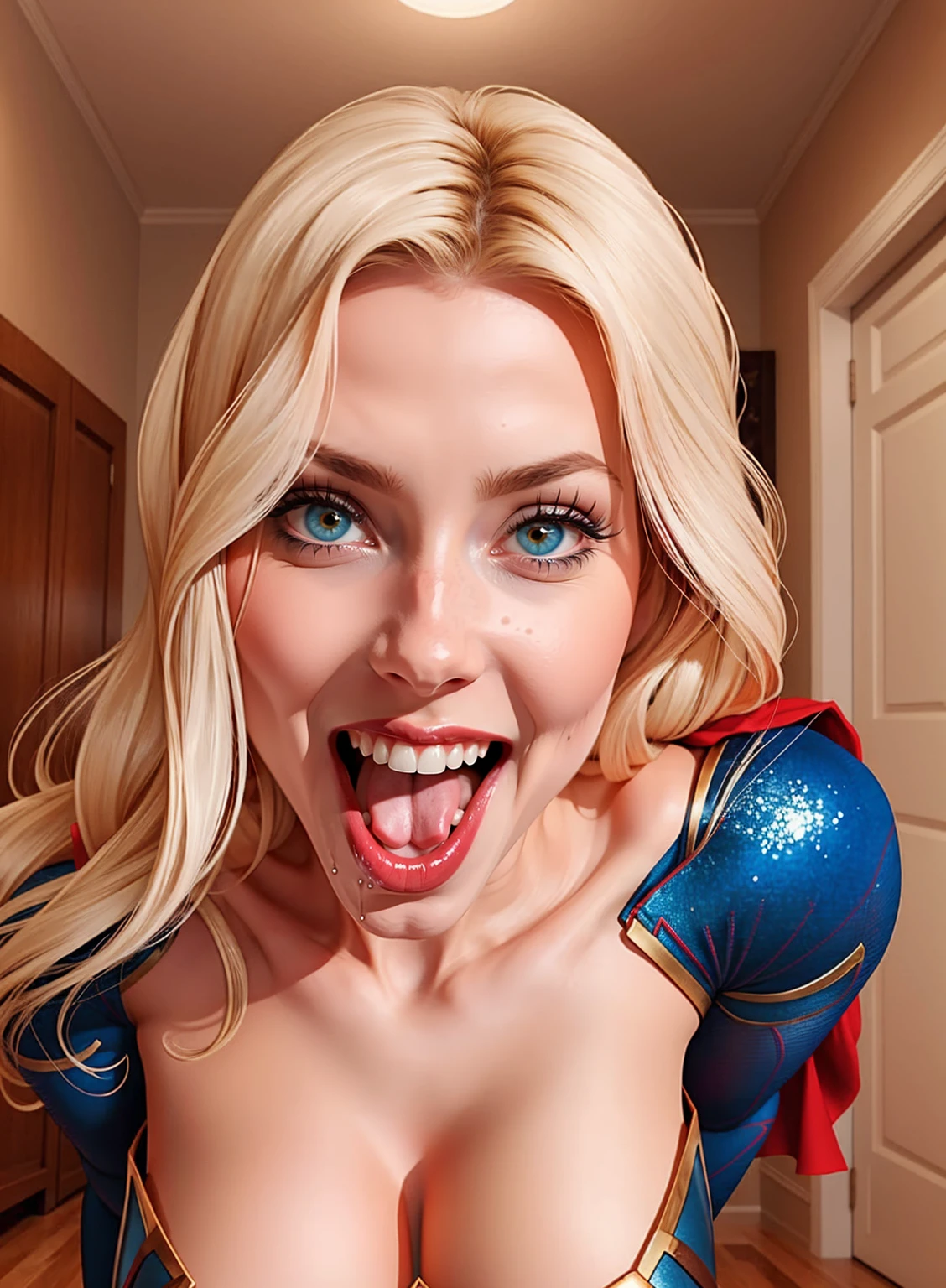 (masterpiece:1.3), (8k, Realistic, RAW Photos, highest quality: 1.4), Absurd, Charm, Ultra-high resolution, Ultra-realistic, Very detailed, Golden Ratio, (Realistic), (Best Shadow), Low contrast, (Complex:1.4), Side lighting, 8K, Beautiful Face, (Realistic Face), Beautiful hairstyle, Realistic eyes, Beautiful fine details, (Realistic Skin), Beautiful Skin, (One girl), ((Helen Slator)), ((SUPER GIRL)), (Accurate hand and finger depiction), Supergirl Women, ((Red cloak)), (Blonde, Long Hair:1.2), ((Eyes closed)), ((Are crying:1.0)), (Frowning), ((Mouth open:1.3)),(Frightened expression:1.2), (Flushing) , (Sweat), NSFW ((fellatio)), ((deep throat:1.2)), (Blowjob face), ((cum on face:1.2)), (cum on tongue:1.2), BREAK (1boy, 1penis:1.2), real penis, ((Thick penis:1.1)), (projectile cum:1.2, excessive cum:1.3), ((Bust Shot)), ((Side view))