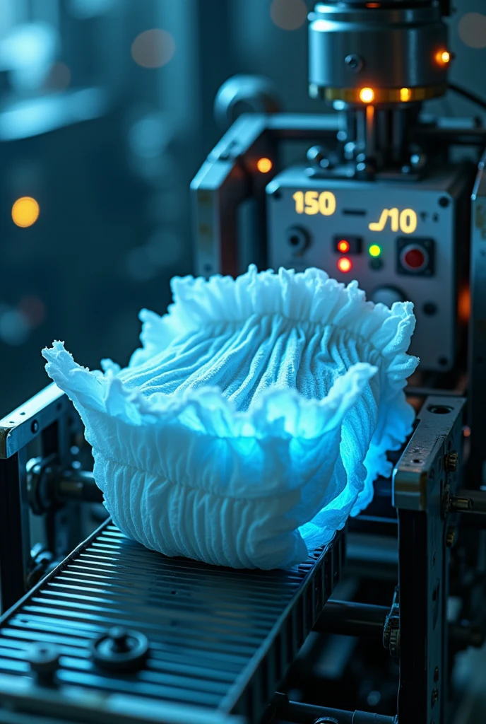 masterpiece, better quality, high resolution, Duration, complex mechanical mechanism, conveyor, Cyberpunkовская, produces large thick diapers, cute diapers, ruffled and ruffled diapers for adult babies (abdl), science, LED, Metal, anatomically correct, Very detailed, сверхhigh resolution, textured mechanics, sharp parts , Cyberpunk,   Cutting-edge  , realistic, сверхhigh resolution, excellent detail, Professional level, physically based visualization, professional studio lighting, sharp focus, Very detailed, bright colors, Bokeh effect, futuristic,   Cutting-edge  , Cyberpunk, A huge building, Metalический материал, mechanical parts, hologram, blue tone, dark and harsh atmosphere. 