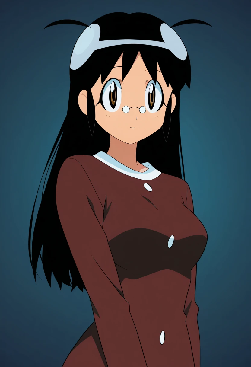 One girl, alone,  Iris, Black Hair, blue eyes, Hair Bow, Isabella Garcia, Long Hair, Cowboy Shot, Gradient Background,masterpiece, expensive quality, very_expensive_solve, big_file size, full color,(completely nude:1.2),pussy,niplles,