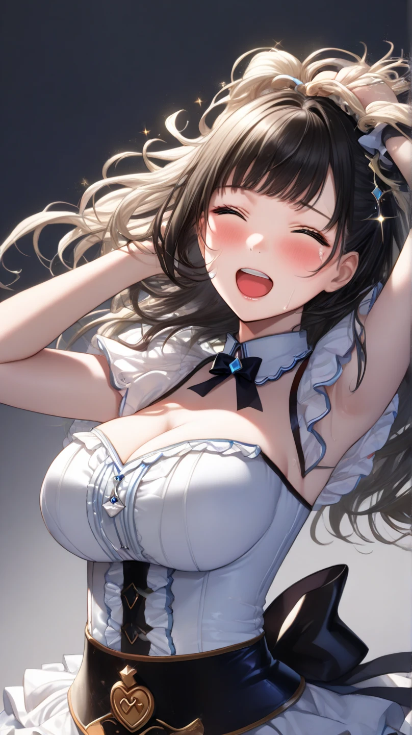 nsfw,uncensored,super fine illustration,8K CG wallpaper,best quality,extremely detailed,ultra high res,best aesthetic),(cowboy shot,from front), 1 girl, idol master,(it has kamiya),16yo,(brown hair), (medium long hair),(forehead:1.1),((red eyes)),shiny hair, shining eyes, delicate line tail face, sitting, spread your legs, leaning forward, open your mouth, (glin),(smile:1.5),(one eye closed:1.5),((flat chest,midium breast)),(ahegao:1.5),((stick out tongue:1.3)),(blue idol dress:1.5),(open clothes:1.3), (glowing skin:1.3), (Sweat:1.4), (brown pubic hair:1.5), (brown armpit phair:1.5),open vagina:1.3), (bukkake:1.7),(cum on Face:1.5),(cum on hair:1.5),(cum on armpit:1.3), (siting), (squatting),(vaginal penis:1.2), testicle, (a man:1.2), hetero, (lady sit astride on man:1.3), (sex,lady on top,ass pov), (intense sex:1.6), (concert hall,perfect lighting),(look at camera)(((multiple boys:1.9, peeing on a girl,multiple penises:1.9, gangbang))),looking at viewer),(happy:1.5,love:1.3),(dynamic pose),(spoken heart:1.5),(peace sign:1.5),(ahegao:1.3),(background,idol live stage1.5),(bloom:1.3),(Commemorative photo:1.5),
