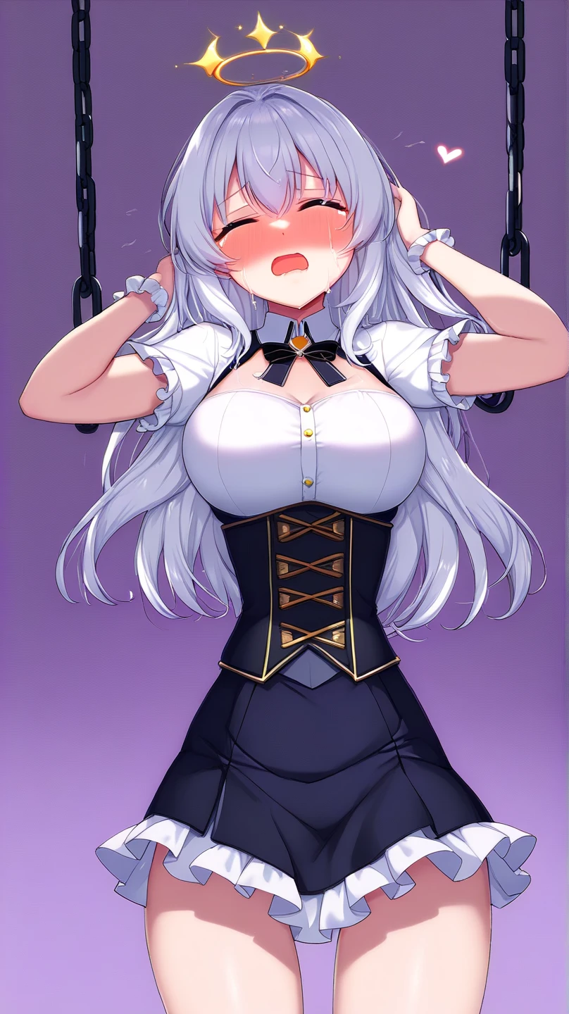 white color hair,Striped hair, french braid, Student does not match, lightand shade contrast, gothic art, 16k, Best quality at best, Anatomically correct, high detal, nuns,(Naked of breast),(Colossal tits),White panty hose,(Pubic bone),hip is cocked,(twogirls),(Nipple chains),leg loops,(Grinning),(Bunny girl outfit),( nuns),(Sperm leakage),masturbation,with an open crotch,spread your knees apart,ripped clothing,Disheveled clothes,(((Lower bust)))