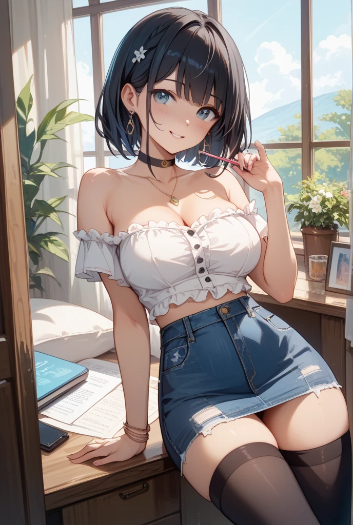 NSFW、(Big Tits、Big Breasts、Transparent breasts)、In town、congestion、belly button、Thigh、(Big Tits、Big Breasts、Transparent breasts)、(Erect nipples、black tank top shirt、black bra top、Low rise、belly button、Navy blue denim short skirt、Micro Mini Skirt、White string panties、Gold Necklace)、(Big Tits、Big Breasts)、(tall、Toned body、slim body、Brown Skin、Sunburn、Big Breasts)、(Slanted Eyes、Dark Eyes)、(Sexy look、Erotic look、Estrus、Lust)、((black hair medium straight、Black hair medium bob))、In town、Female teacher, 23 years old、Rumiko Honjo、((masterpiece))、((Highest quality))、((detailed)、((Adult female))、photograph、美しくdetailedな顔、detailedな目、独奏、
