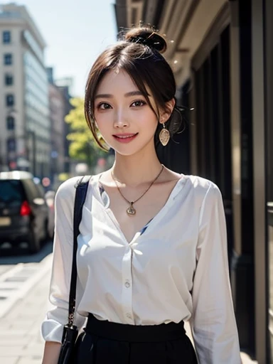 ((highest quality, 8k, masterpiece :1.3)), sharp focus :1.2, beautiful woman with perfect figure :1.4, thin abs :1.2, ((long hair, big breasts :1.2)), (Wet white button-up long shirt :1.1), (rain, street:1.2), wet body :1.5, Highly detailed face and skin texture, fine eyes, double eyelid,
