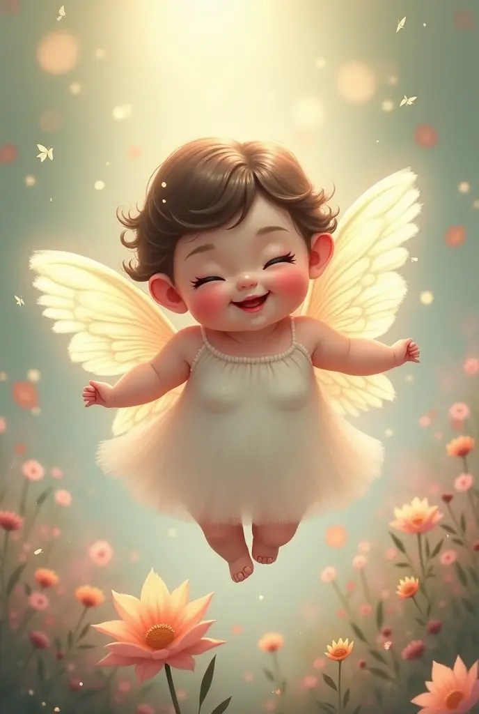 Cute Angel、Beautiful fece、goddes、a smile、twinkle、excitedly、joy、optic、Rose flower、balloons