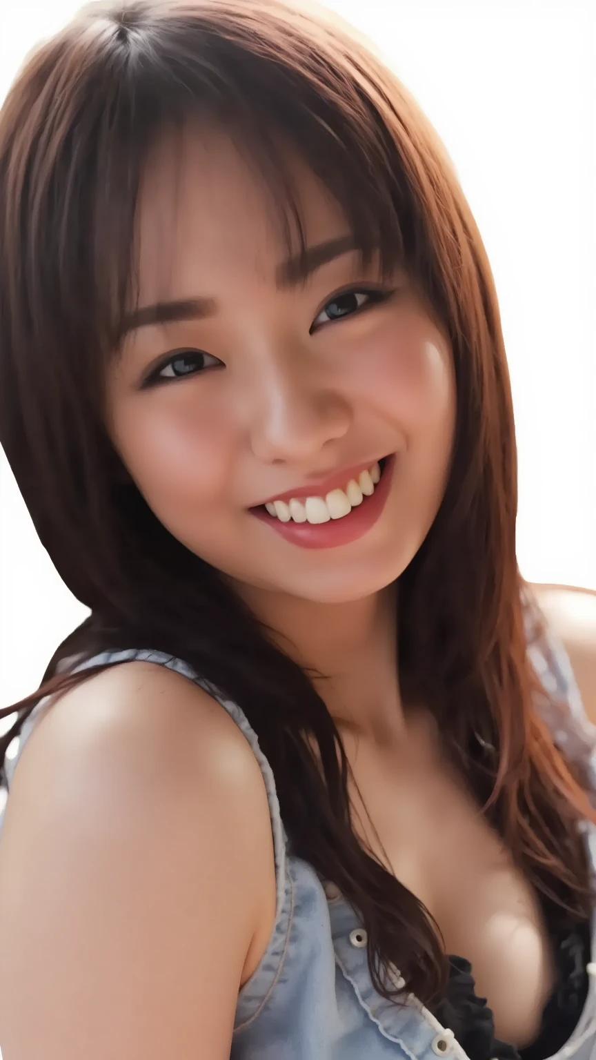 Top Quality, Masterpiece, Ultra High Definition, (Photorealistic: 1.4), Raw Photo, 1 Girl, Japan Beauty, Beautiful Skin, Black Hair: 1.7, Gacky, (((Long Hair: 1.5)), 30 years old, Laughing happily: 1.2, Micro bikini, Big, cleavage