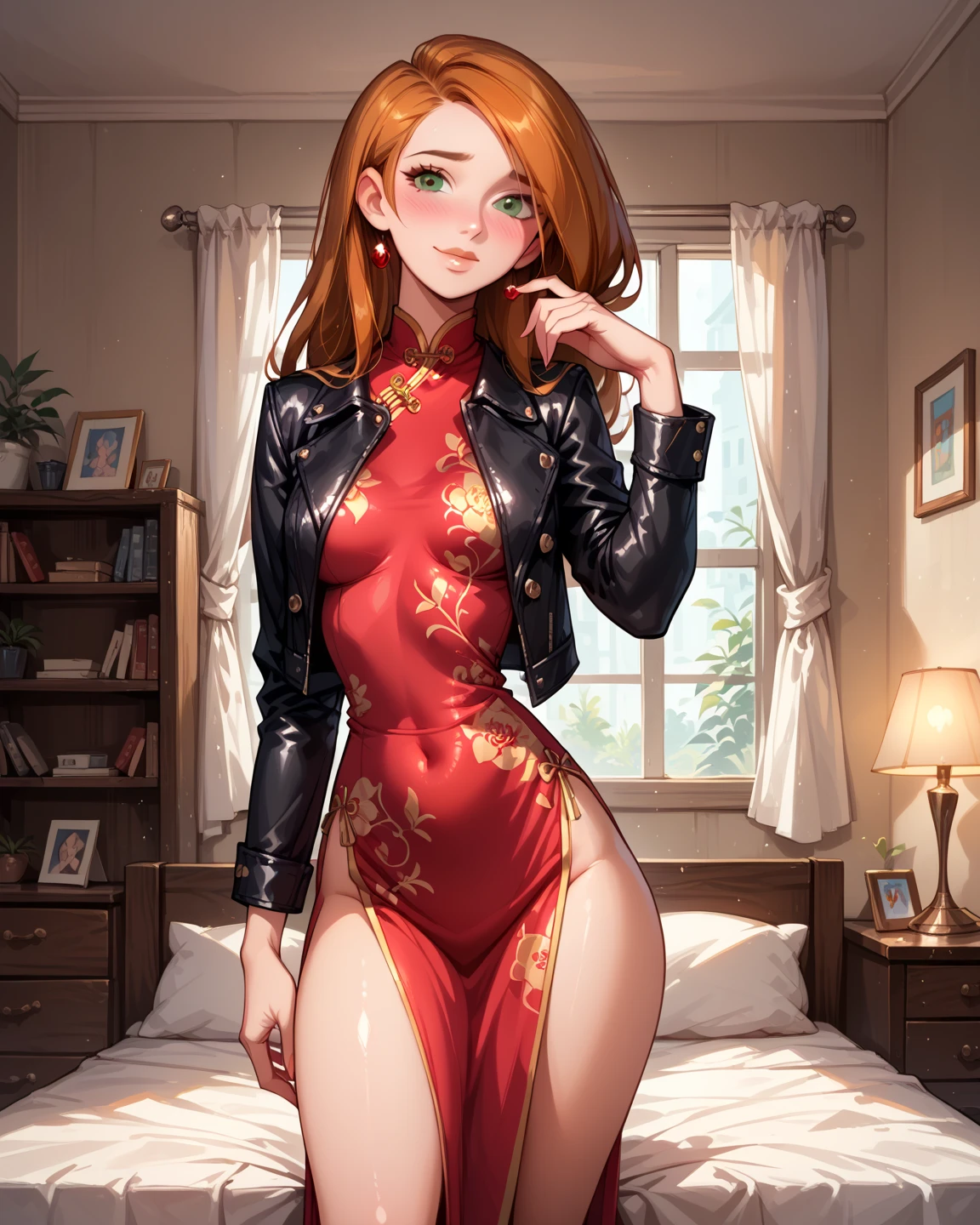 Araffe en un traje rojo sentado en una cama, Cuerpo perfecto fotorrealista, Traje rojo, beautiful american girl, Hermosa modelojos grandes, Hermosa y seductora mujer de anime, rojo brillante, Hermosa obra de arte digital, Diosa j, Render fotorrealista de Anime Girl, seductora chica de anime, Outfit muy sexy, Vestimenta ajustada, Pose atractiva, Chica china, Foto altamente realista
