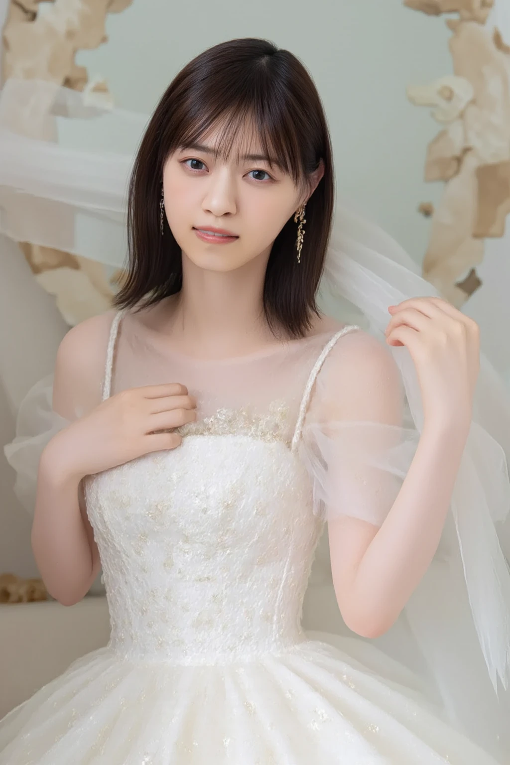 Stunning gardens、Colorful flowers々is blooming、White silk and shiny dress、A luxurious and elegant white wedding dress、Braided hair only for the bangs((wedding ceremony:1.4))、Full body photo、smile、 Caustics、Highly detailed photos、Very beautiful eyeedium Short Hair、Large Breasts、Super no makeup、(8k、RAW Photos、highest quality、masterpiece:1.2)、(Realistic、Realistic)、1 girl、((Medium Short Hair、Looking into the camera:1.4))、