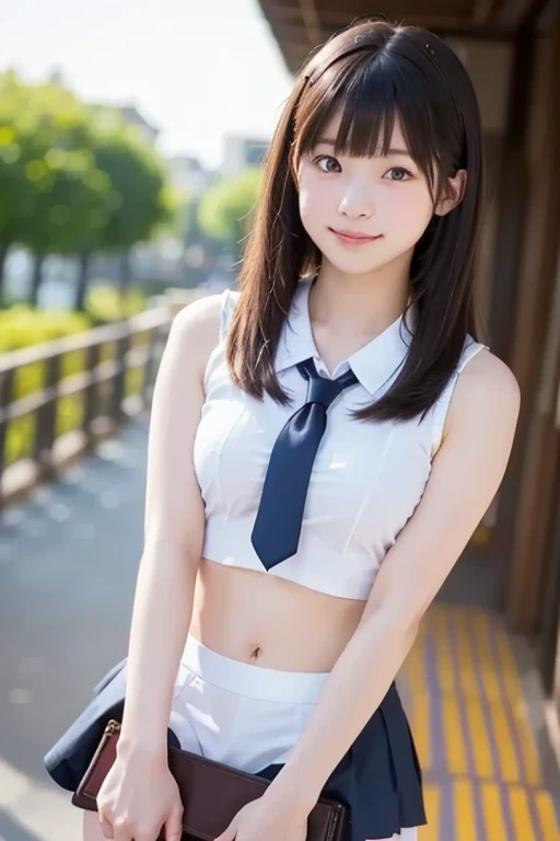 Close-up of a woman in uniform sitting on a chair, realistic Young Gravure Idol, Young and cute gravure idol, Young Gravure Idol, Young Sensual Gravure Idol, Young and skinny gravure idol, wearing Japanese , Japanese model, Japanese girl , Japanese , of a youthful Japanese girl, cute seductive smile, cute