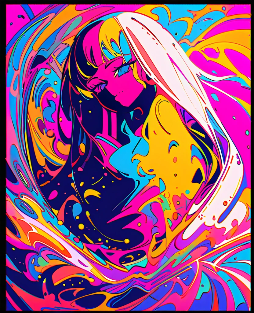 score_8_up, thick thighs, big round ass, ass focus, back, very long hair, flowers, bent over, from behind, silhouette paint splatter, colorful, abstract, dark background