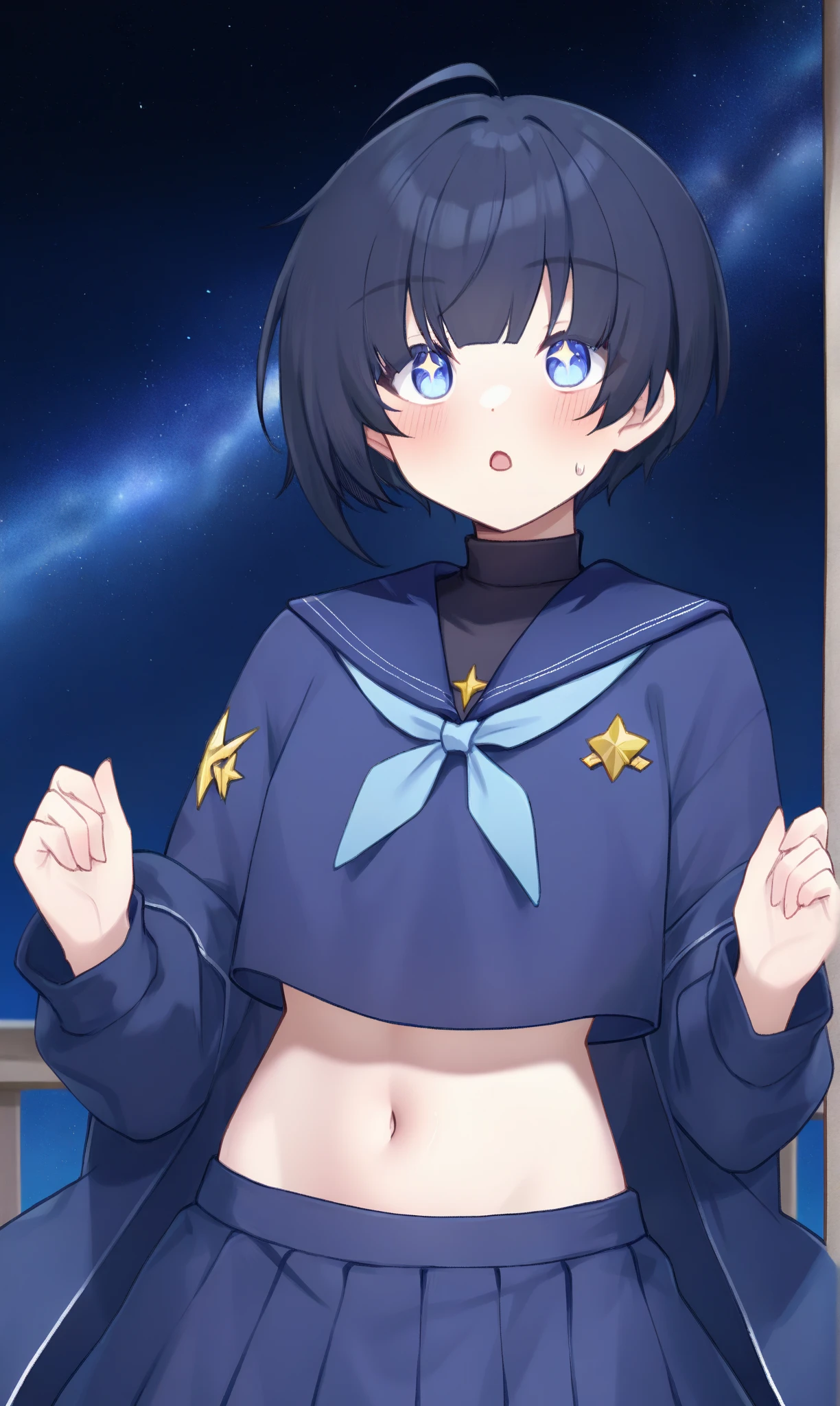 (masterpiece、top-quality:1.5、a high chroma:1.5、ultra-detailliert、high-resolution illustrations:1.5、Ultra-high-definition CG、8k size wallpaper、offcial art)、(NSFW,fullnude、big areolae、erectile nipple、fissure、Detailed pubic area、clitoris in detail、Do not express male genitalia、complete hands、2 arms、complete fingers、Refers to 5 books )、 Medium chest
,Cowboy Shot、girl, cloud, Colorful, masutepiece, galaxies background
