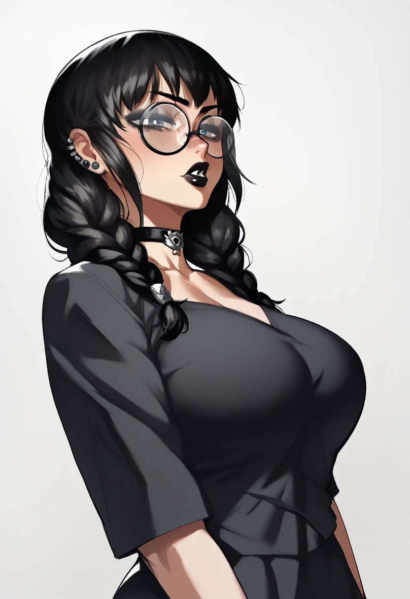 ((((((Large breasts,,Erotic pants, puffy long sleeves, Corset, Wrist cuffs, frilld, bangs, on the bed))))))((((The whole body is covered with oil,Oily shiny,oily,Oily and slippery,with her mouth open,The tongue comes out of the mouth,Blush:1.2,Loose cuffs,))))(((((((Monochrome world, Use only black shades, White, and gray,Dark style, Grim,zentangle:1.2, geomerty:1.2, ))))))),((1girll,mature,Amazing,Sharp focus,seductive lady,Solo,From above:1.3,Tattooed with,Loose knitwear,military jacket,round eyewear,thigh strap,))(Masterpiece,Best quality, offcial art, Beautiful and aesthetic:1.2),((hyper HD,ore,Golden ratio,)) (16k),((Upper lens,Facial closure:1.2,focus onface:1.2,Vampire, (((gigantic breasts))), (((Sagging breasts))))),(Physically-based rendering),Sharp focus, (((highdetailskin,))),intricate outfits,Delicate pupils,Cardiac pupils,Danfeng Eyes,((((detailed hairs|Long hair|Long bold side bangs|Cover your eyes|Naturally curly|Disheveled hair)))),Slender,(masterpiece sidelighting),(The sheen),(Beautiful hair,Beautiful eyes,)((unbelievable Ridiculous,)),((extremely_Detailed_Eyes_and_face)),AV actor,(Dynamic configuration: 1.2),Brilliant,Glossy, (Photorealistic), ((Hairpin)), two-sided fabric,Ultra-precise depiction, Ultra-detailed depiction,