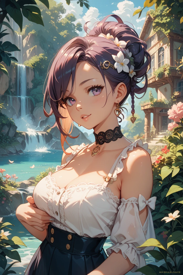 masterpiece, top quality, super detailed, high resolution, (realistic, photorealistic:1.37), excellent anatomy, beautiful 1 woman, (4K,8K), oil painting, soft sunlight, vivid colors, beautiful detailed eyes, beautiful detailed lips, a flowing dress, gentle wind, blooming flowers, peaceful ambiance, painting style, warm tones, natural lighting, adult lady, best light, best shadow, perfect face, highly detailed,