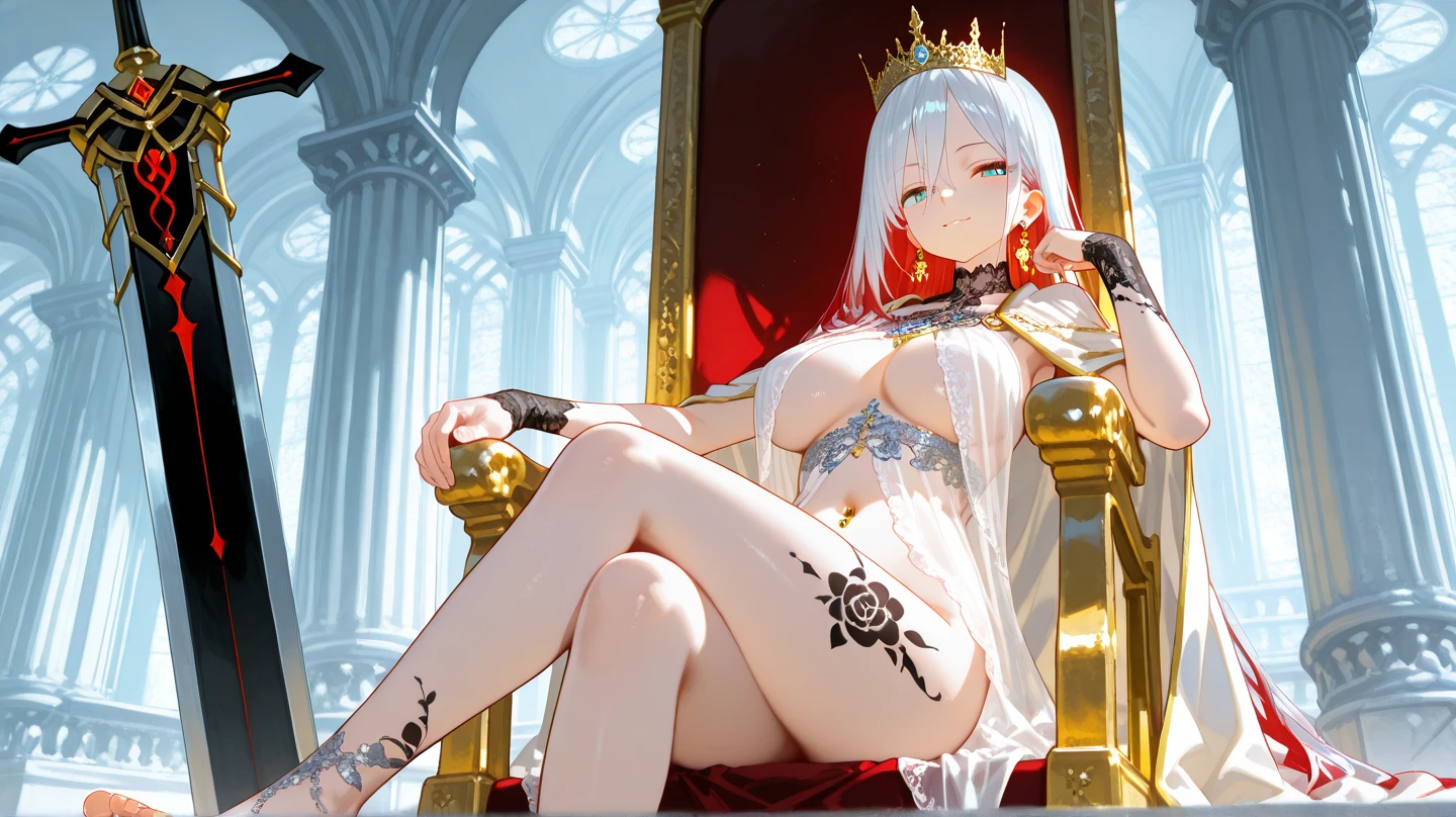 detailed long hair, hime cut, large breasts, wedding bouquet, pink hair, masterpiece:1.2, best quality, detailed and beautiful, a close up of a person sitting on a chair with a sword, sitting in a gilded throne, sitting on golden throne, sitting on obsidian throne, sitting on intricate throne, sitting on throne, sitting on her throne, sit on throne, sitting on a throne, sitting on an ornate throne, sitting on a golden throne, appears as the fire goddess