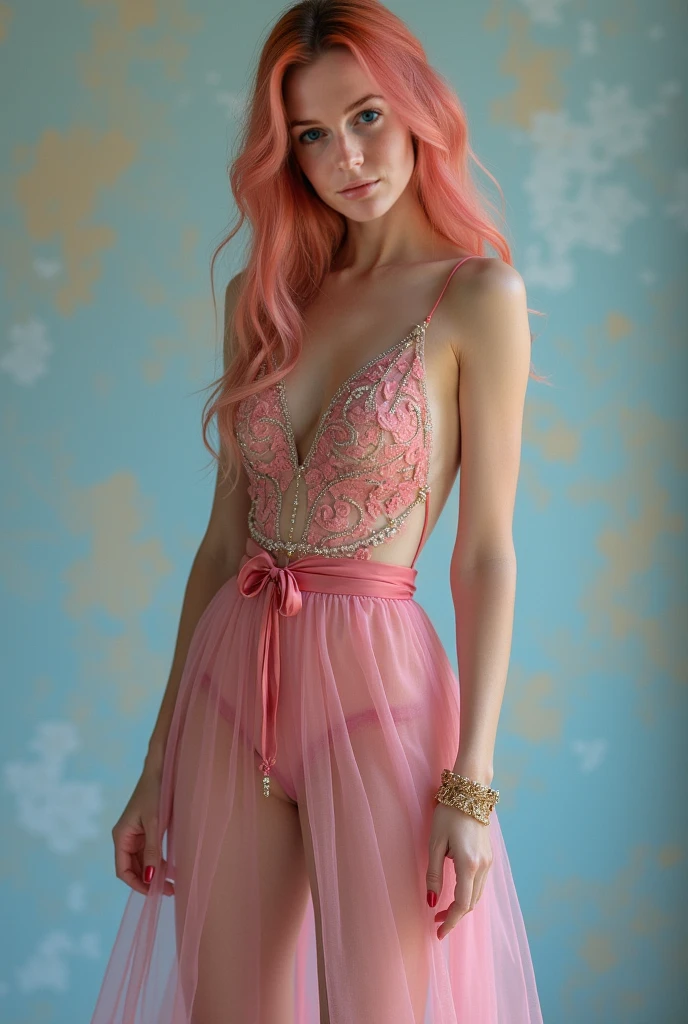 16k, HDR, Ray Tracing, photorealistic, ((Tall Portrait)), full_body:1.2, petite,
Gloria jess a twenty_year_old woman, Ukrainian, beach, summer,
beautiful, strawberry_lips, radiant_white_beautiful_skin:1.2, sexy, seductive, glowing_skin, perfect_eyes:1.5, green_eyes:1.2, perfect_body:1.3,
ultra_detailed_hairs, ultradetailed_eyes, ultradetailed_skin,
long_hair_with_curly_ends, (side_swept_blowout:1.5),(blonde_pink_hairs_with_subtle_ombre:1.2), straight_hair, silky_hair, blowing_in_the_wind,
long_diamond_circular_earrings, delicate_rose_diamond_necklace,
((see-through_multicolored_transparent_cold_shoulder_long_sleeves_chemise:1.3))
