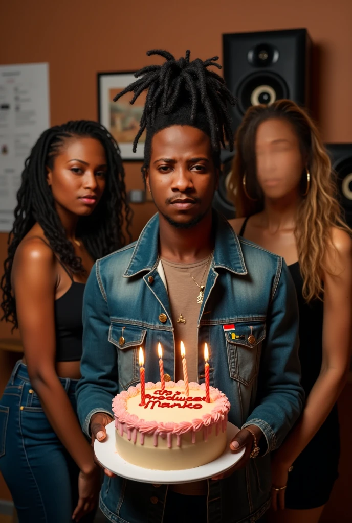 there is a man standing in front of a cake with candles, movie promotional image, celebrating a birthday, the greatest cake, promotional image, official artwork, shot with sony alpha 1 camera, rapper bling jewelry, holding a birthday cake, shot on canon eos r5, shot on canon eos r 5, promo image, movie promo, promo still, head shoot , vector toon face