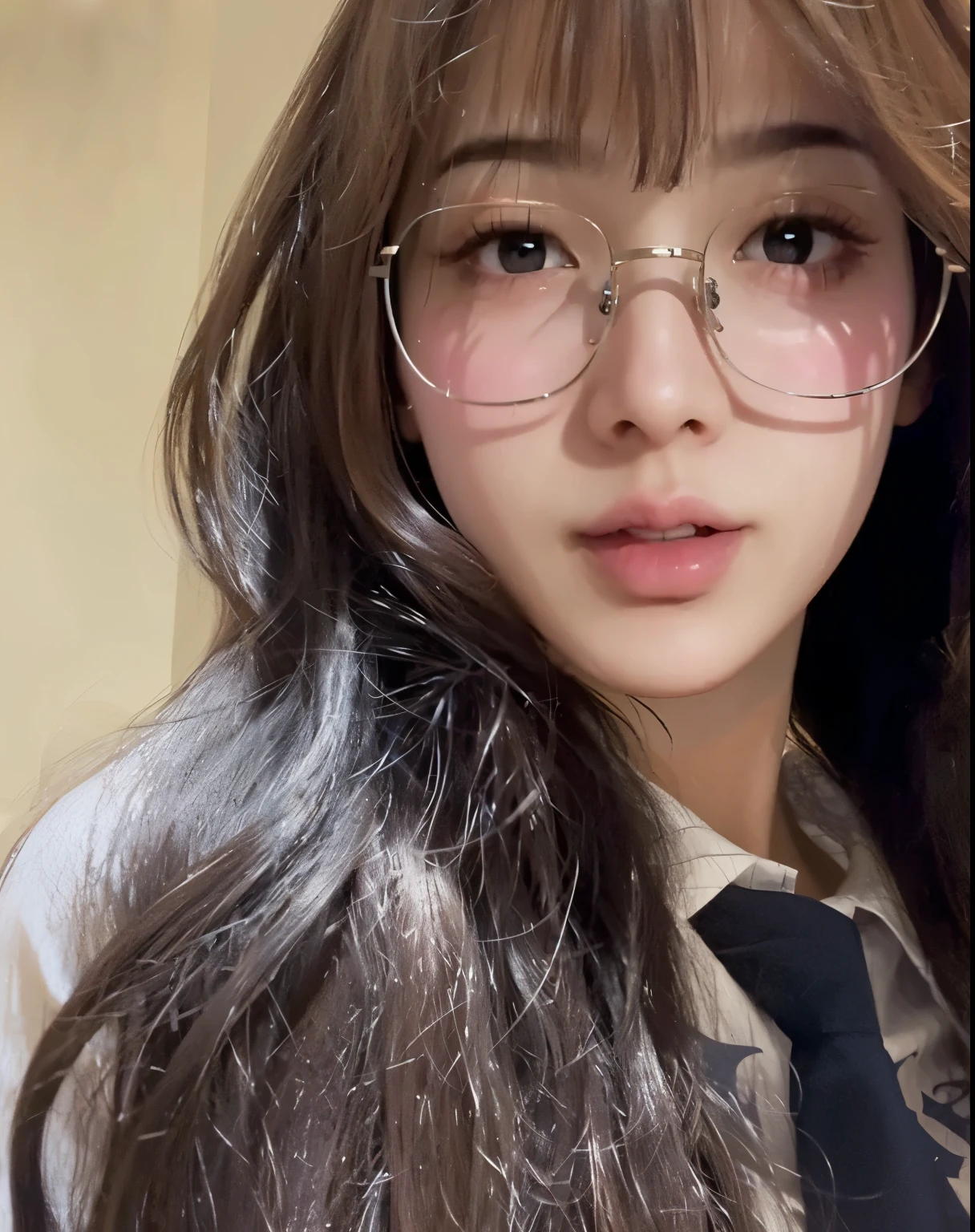 there is a woman with glasses and a tie posing for a picture, ulzzang, with glasses, jaeyeon nam, korean girl, jinyoung shin, sakimichan, lalisa manobal, heonhwa choe, park ji-min, belle delphine, ( ( eye glasses ) ), with bangs, glasses