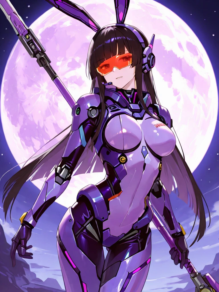 realisitic、tits out、Cyberpunk、cleavage of the breast、Beautifully shaped breasts、Raw feet、Beautiful legs、Overexposed、Cyber City、a moon、Moon Night、nightcity、((top-quality)), ((masterpiece)), (high-detail:1.3), 3D, Beautiful fece、mechanical suit、Near Future Cyber Suit、Black Cybersuit、Black Robot Costume、