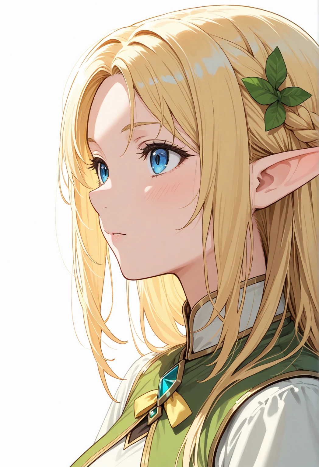 the elf，Picture highlights，Plain white background，blond hair，Armed with a bow and arrow