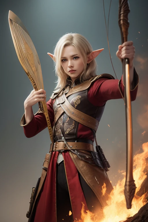 the elf,Picture highlights,Plain white background,blond hair,Armed with a bow and arrow