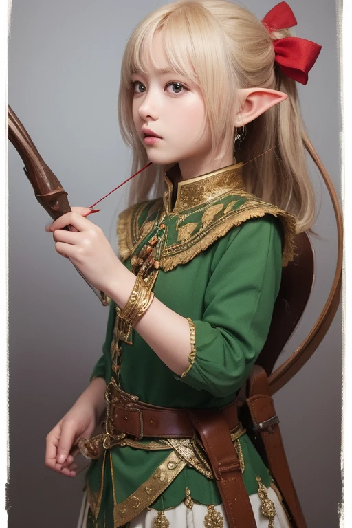 the elf,Picture highlights,Plain white background,blond hair,Armed with a bow and arrow