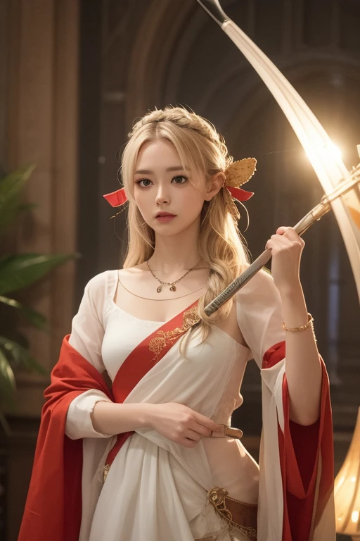 the elf,Picture highlights,Plain white background,blond hair,Armed with a bow and arrow