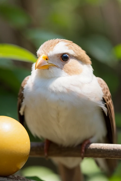 illuminate, illuminate, A charming close-up portrait , showing a beautiful bird ,A quiet morning , A soft golden light shines , A soft bokeh ball gently surrounds its petite body